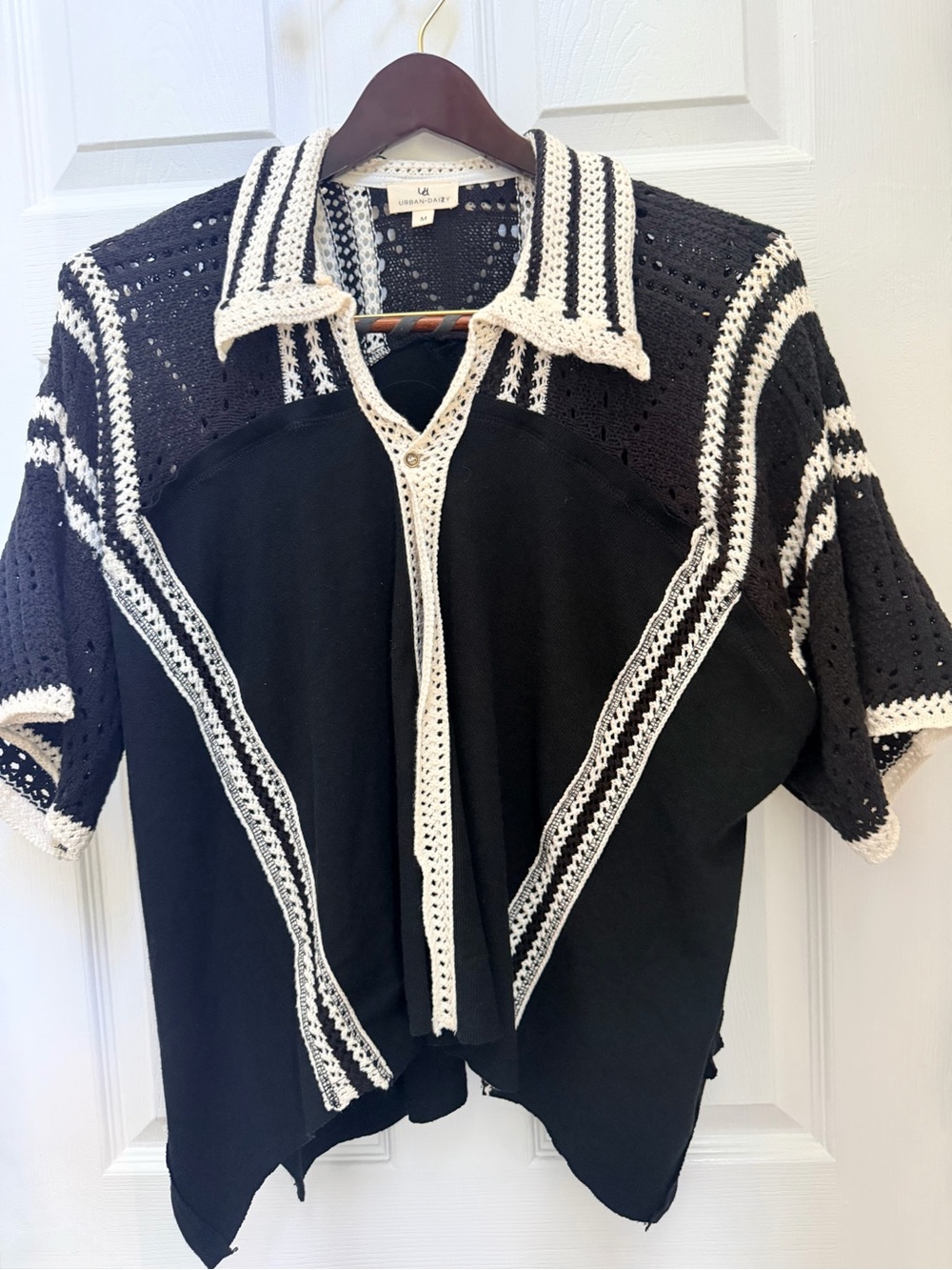 Urban Outfitters Black & White Crochet-Trim Polo